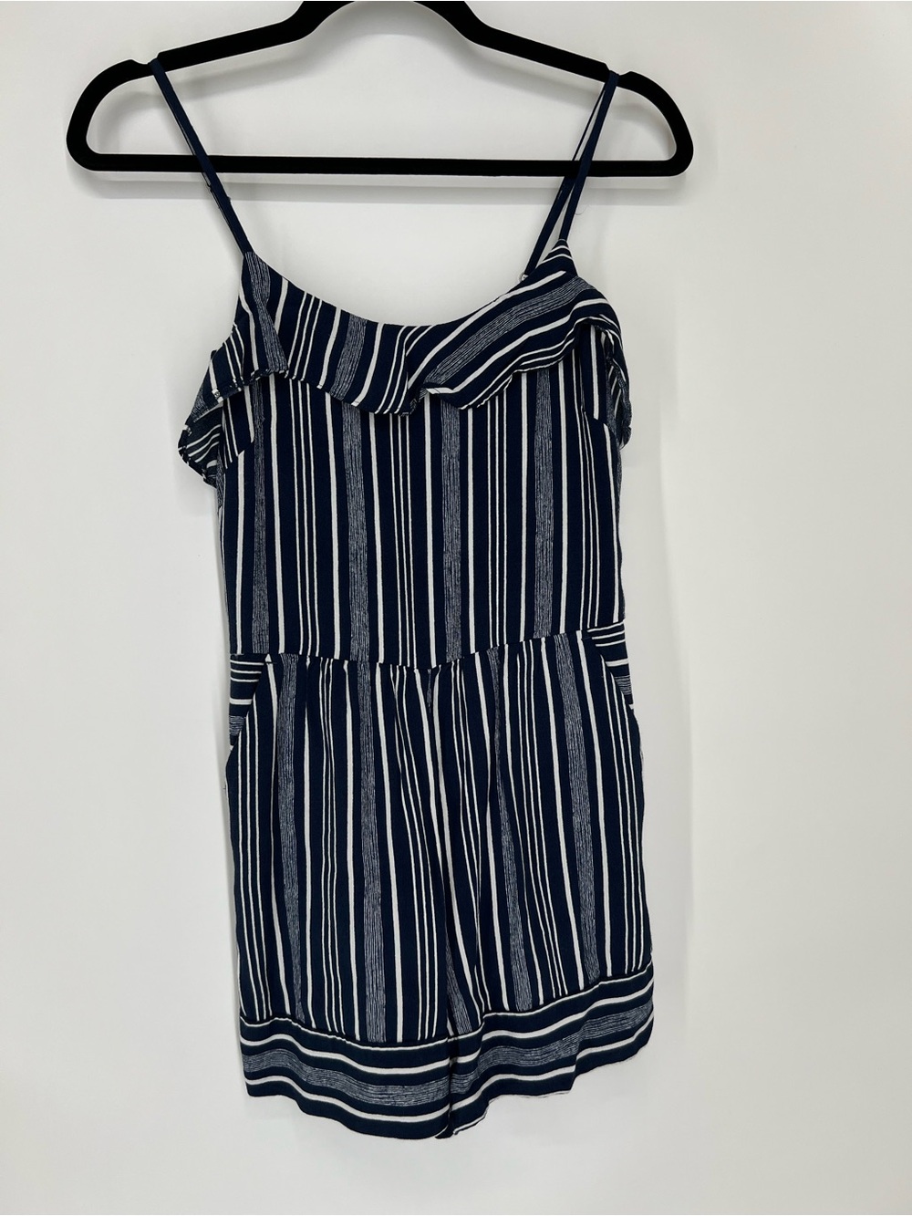 LOFT Navy and White Striped Spaghetti-Strap Mini jumper